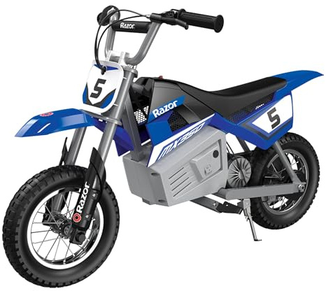 Razor MX350 Dirt Rocket Electric Bike for Kids Ages 8+, 140 lb Max Weight, Blue – 24V Battery, Up to 14 Mph, 30-Min Ride Time on High Speed, Twist-Grip Throttle, Spoked Wheels w/ 12” Pneumatic Tires