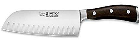 Wüsthof Santoku, Ikon (4976), 17 cm Klinge mit Kullenschliff, geschmiedeter Doppelkropf, Edelstahl, Grenadill-Holzgriff, asiatisches Kochmesser