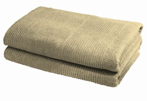 fleuresse Frottier 2828 2er-Set Duschtuch, mit Streifenbordüre und Kordelaufhänger, Ökotex Standard 100, Gewicht 550 gr. pro m², 70 x 140 cm, Sahara beige