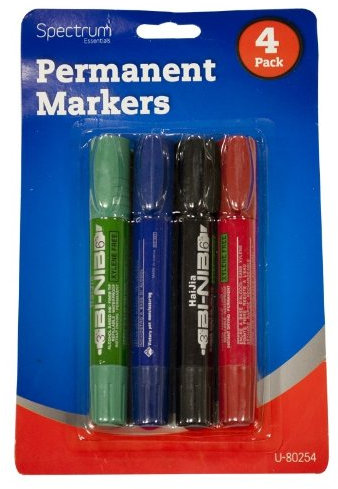 Guilty Gadgets Marqueurs permanents à pointe épaisse 4 couleurs Rouge/noir/bleu/vert