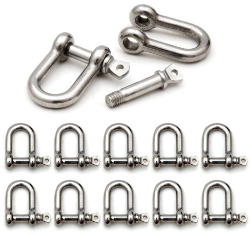 10er Set Schäkel aus Stahl für Paracord Armbänder, Kordeln etc., 33mm x 20mm (Größe M) - Marke Ganzoo