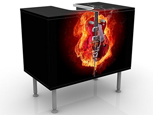 Bilderwelten Waschbeckenunterschrank - Gitarre in Flammen - Badschrank Orange Rot Schwarz, Größe: 55cm x 60cm