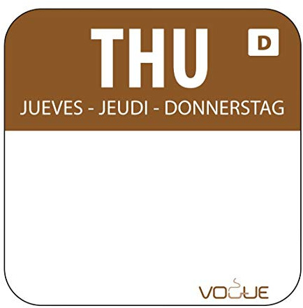 Vogue Dissolvable Food Rotation Label Thursday - (Roll 1000) | Wash off completely in the dishwasher without sticky residue, keeping kitchen storage containers clean and hygienic.