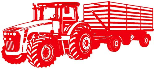 Samunshi® Wandtattoo Traktor mit Anhänger Trecker Kinderzimmer Kinder Wandaufkleber 100 x 42cm hellrot