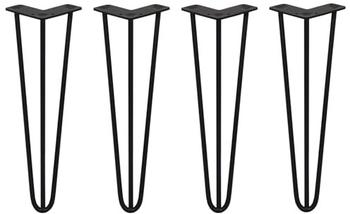 Monster Shop 4 x Hairpin Legs/Hair Pin Legs Set SkiSki Legs Furniture Desk Bench Chair Table 16 3 Prong 10mm Black Steel & Protector Feet…