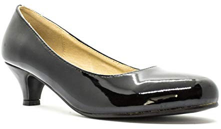 Ladies Womens Low Kitten Heel Work Court Evening Girls Shoes Pumps Size 3-12 (7 UK, Black Patent)