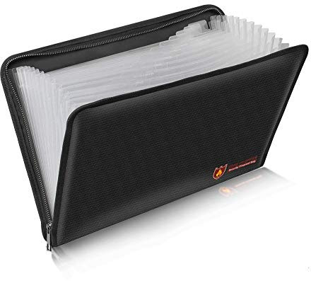 Porte-documents ignifuge et étanche - Format A4 - 12 poches - Sans danger - Revêtement en silicone - Pochette de classement portable (36,3 x 24,9 cm)