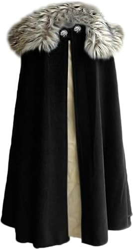 MSOrient Mens Viking Fur Shoulder Cape Brown With Fur Cloak Medieval King Cape Costume Halloween LARP Cosplay (S, Black)