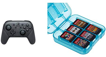 Nintendo Switch Pro Controller & Amazon Basics - Aufbewahrungsbox f√ºr Spiele der Nintendo Switch - Blau
