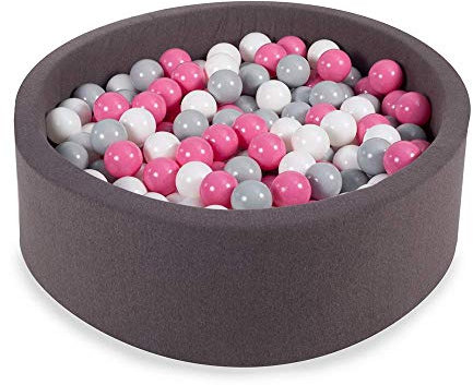 Angelove Piscina di Palline per Bambini 7cm Tondo 90x30cm/200 Palline Grigio Scuro: Grigio/Bianco/Rosa Chiaro