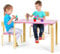 COSTWAY Kindertisch mit 2 Stühlen, 3tlg. Kindersitzgruppe, Sitzgruppe für Kinder, Kindermöbel aus Holz, Kindertischgruppe (Rosa)