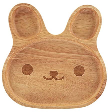 Assiettes à dîner en bois, assiette en bois assiette en bois enfant dessert collations plateau de service adorable lapin vaisselle en bois vaisselle pour enfants(joie)