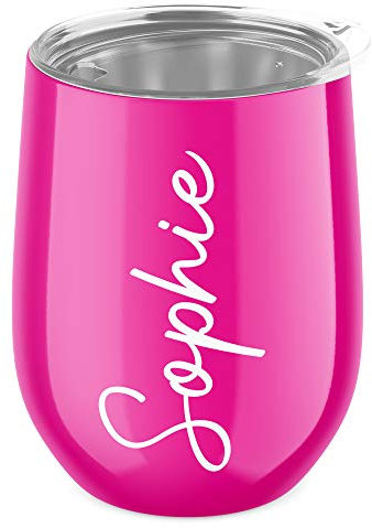 Womens Custom Swirl Name Wine Tumbler - Wine Drinking Gifts for Her - Drink Wine Gin (Hot Pink)