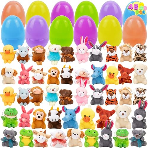 JOYIN 48 vorgefüllte Ostereier gefüllt mit Plüsch Tierspielzeug für die Ostereiersuche, Osterkörbchenfüller, zum Ostern Kinder Partygeschenk, zum Ostern im Klassenzimmer Preiszubehör