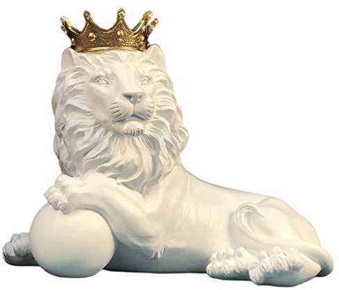 Vinbcorw Moderne Lion Skulpturen Lion Sammeln Crown Golden Lion Statue Figuren Harz Tier Statuen Wildlife Dekoration für Desktop Office Home Ornamente,Weiß