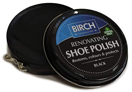 Birch Renovating Black Shoe Polish 50ml - Leather Polish for Shoes. Renew, Protect, Condition, Long Lasting Shoe Shine with High Pigment Carnauba Wax Leather Colour Restorer, Black Boot Polish