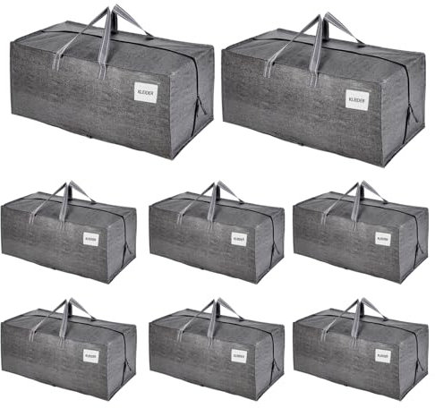 VENO Lot de 8 Sac Rangement Vêtements grand, Sacs Déménagement Pliable avec Sangles de Sac à Dos et Poignées Solides, Alternatives aux Cartons de Déménagement (Gris, Lot de 8)