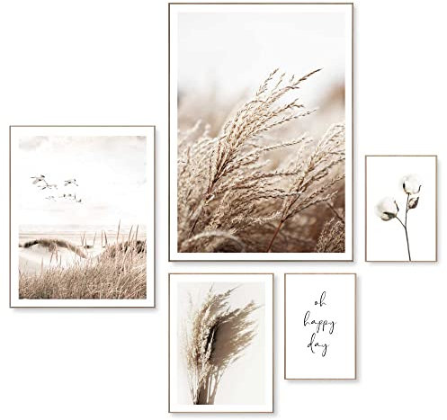 REINDERS Bilder Set, In der Natur, Wohnzimmer, Poster, Wanddeko, Room Decor, MDF, Beige, 5-er Set