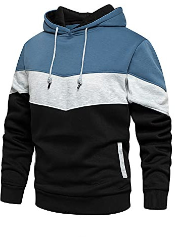 AOTORR Men's Fleece Hoodie Pullover Casual Hooded Sweatshirt Contrast Color Top with Kangaroo Pocket WY90 Blue S