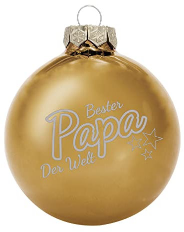 Deitert Weihnachtskugel Bester Papa der Welt, Ø 8cm, Christbaumkugel aus Glas (glänzend), Individueller Weihnachtsbaumschmuck als Geschenkidee, Gold