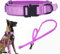 Taktisches Hundehalsband und Leine, Set, taktisches Hundehalsband mit Griff, Bungee-Leine, verstellbar, Militär-Training, Nylonhalsband, Leine, Set mit Kontrollgriff und Metallschnalle (lila XL