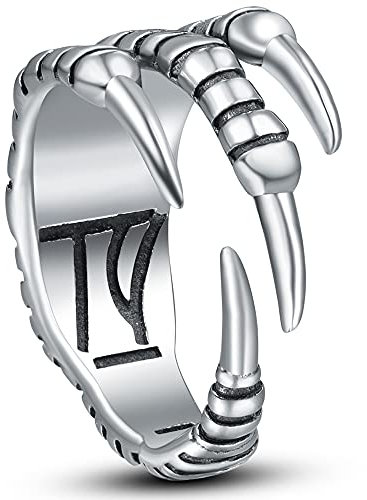 Cloyo Ringe Gothic Herren Silber Edelstahl Ringe Vintage Ring Eboy Punk Klauenringe Coole Ringe für Männer Freundschaftsring Größe 59(18.8)