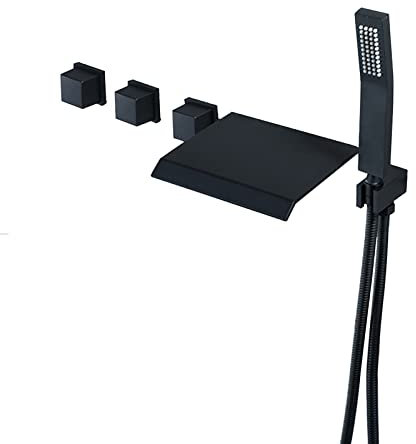 XJTNLB Badewannenarmatur Schwarz Wasserfall mit Brause Schwarz Wandmontiert Einhebelmischbatterie Badewannenarmatur Schwarz mit Handbrause Wannenarmatur Wasserfall
