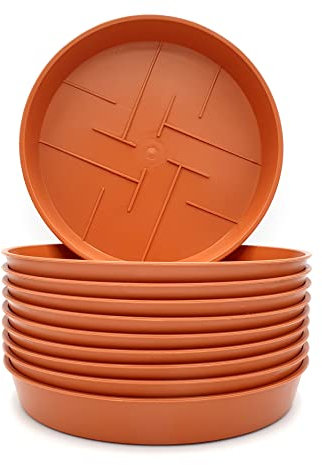 Plastard 10er-Set Blumentopf-Untersetzer Rund aus Plastik 30 cm Durchmesser, Untertopf für Innen- und Außenbereiche, aus witterungsbeständigen Material, Farbe Terrakotta