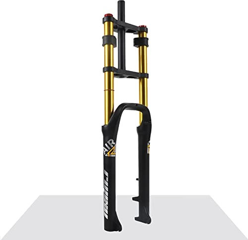 26 Zoll Fatbike Federgabel Federweg 140MM 4,0-Reifen MTB-Luftgabel 1-1/8 Doppelte Schulter Zugstufen-Einstellung Scheibenbremse QR Fahrrad-Vorderradgabel Für Snow Beach E-Bike ( Color : Gold 26inch