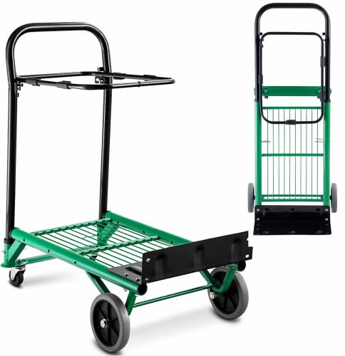 GiantexUK Folding Hand Truck, Adjustable Heavy Duty Sack Truck Platform Trolley with 4 Wheels, Lightweight Multi-Functional Cart for Home Shop Warehouse