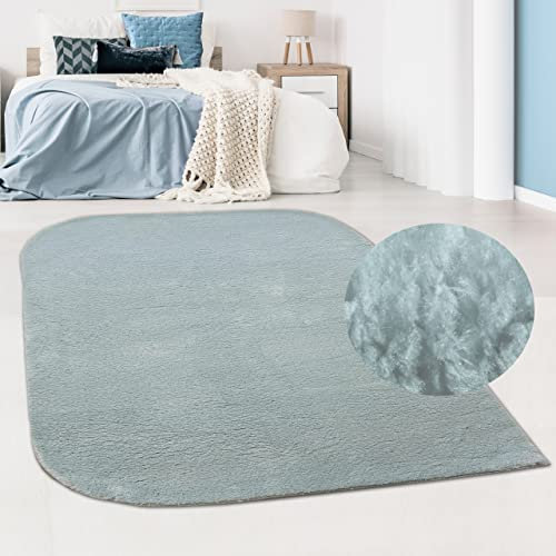 CARPETIA Teppich Abgerundete Ecken Waschbar rutschfest Blau 140x200 cm