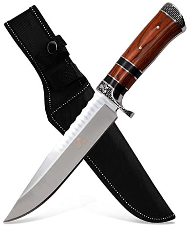 by GER-SABER Jagdmesser festehende Clip-Point-Klinge inkl. Gürtelholster 31cm Einhandmesser - Outdoor Messer für jedes Abenteuer, Survival Bowiemesser für Camping, Jagd, Wandern und mehr (SA50)