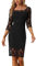 Allegra K Damen Etuikleid Elegant 3/4-Ärmeln Spitze Eckigem Ausschnitt Midi Gerader Schnitt Mini Kleid Schwarz XL