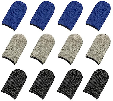 sourcing map Mobile Gaming Finger-Sleeve Controller Finger Daumen-Hülle, Kohlefaser, Anti-Schweiß, atmungsaktiv, 3 Farben, für Handy-Spiele, 12 Stück