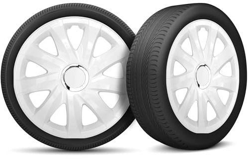 Radkappen 15 Zoll Radzierblenden 4er Set passend für alle Stahlfelgen - Einstellbarer Sicherungsring - Weiß