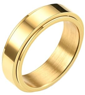 Mesnt Edelstahl Ring Frauen, Herren/Damen Ringe Klassischer 6MM polierter Spinner Fidget Ring, Gold, Größe 62 (19.7)