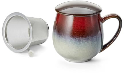Cha Cult teemando® Kräuterteetasse Saara, rot Keramik mit Reactive Glaze 3-teilig mit Edelstahlsieb, 0,35 l H 12 cm, Ø 7 cm