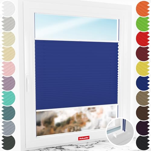 Schuette® Plissee mit Bohren zum Anschrauben ● Thermo Kollektion: Wave Waltz (Blau) ● 155x120cm (Breite x Höhe) ● Suprafix Faltrollo Befestigung ● Bequeme Rollo Montage inkl. Video