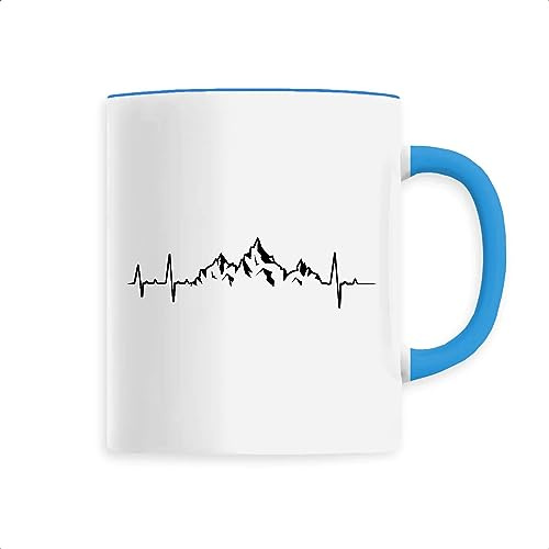 La French Touch Mug Montagne heart beat - Imprimé en France - Tasse originale en céramique - Cadeau montagne original rigolo (Bleu)