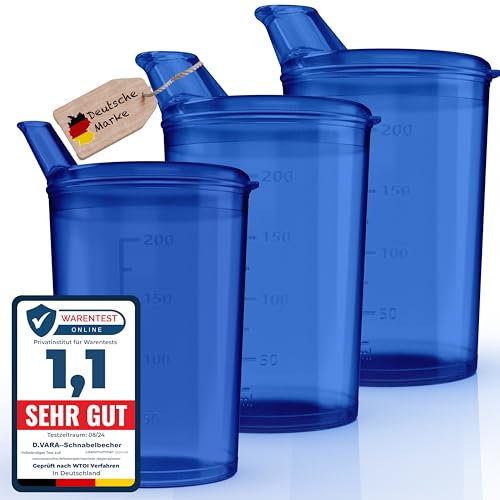 Lot de 3 gobelets à bec avec couvercle - 250 ml - Bleu - Pour personnes âgées - 3 gobelets avec 3 couvercles (2 avec ouverture 12 x 10 mm et 1 avec ouverture 4 x 4 mm) - Avec couvercle - Pour bébé