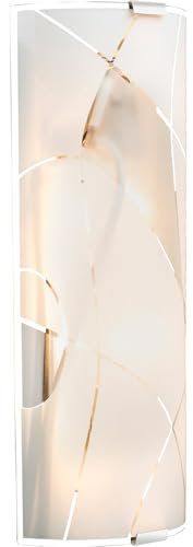 GLOBO Wandleuchte Wandlampe Flurleuchte Wohnzimmerleuchte Glas satiniert chrom, Dekorlinien, 2x E27 Fassungen, BxHxT 36x15x6 cm