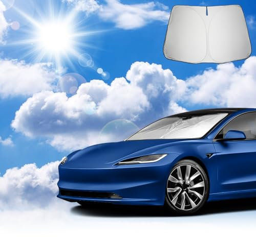 Coleya Parasol para Coche Compatible con Tesla Model 3/Highland 2018-2025 Tesla Model Y 2021-2025, Parasol para Parabrisas Delantero de Coche, Protección Solar, Protección UV, Plegable