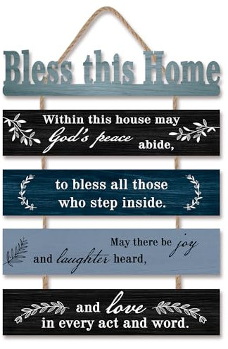 HPNIUB Bible Verse Wood Sign,Bless This House Christian Wall Art,Bible Verse Wooden Plaques,Bless This Home Decor,Inspirational Plaque Sign for Home 28x6CM