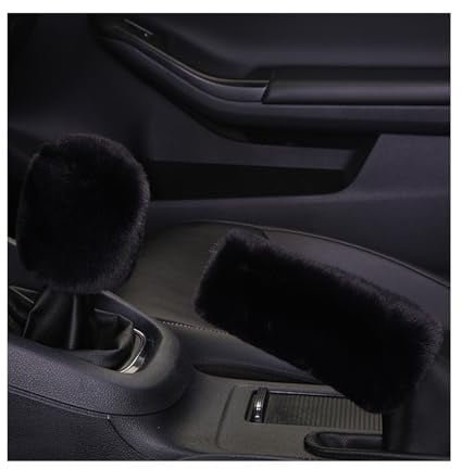 Ziciner 2 Stück Plüsch-Abdeckung für Schaltknauf und Handbremse, bequem, rutschfest, Auto-Schaltknaufschutz, flauschig, warm, Handbremsgriffabdeckung, Innen-Autozubehör (schwarz)