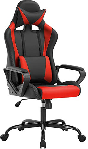 BestOffice Chaise Gaming,Ergonomique Fauteuil Gaming,Chaise Gamer avec Coussin Lombaire et Appui-tête, Siege Gaming Hauteur Réglable, Siège Gamer Rouge