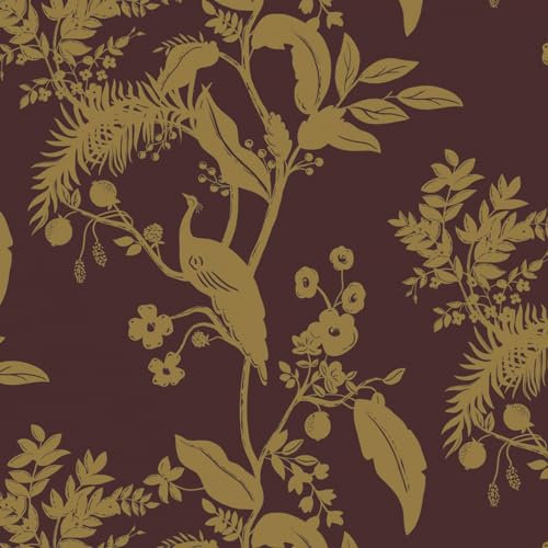 Fiula Gold Red Peel and Stick Wallpaper 44CMx3M Self Adhesive Wallpaper Bird Floral Vinyl Wrap Removable Leaf Contact Paper Waterproof Covering Paper for Cabinet Wall Living Room Bedroom Furniture