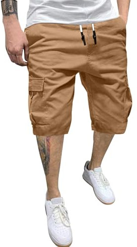 Guotobe Kurze Hose Herren Sommer Sport Kurze Hosen Cargo Shorts mit Taschen Bermuda Casual Freizeithose Cargohose Kurz Leichte Shorts Funktionshose Schwarz Baggy Sommerhose Trainingshosen