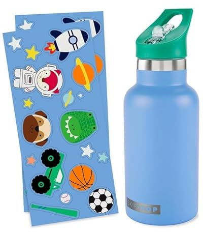 Skip Hop Stainless Steel Kids Canteen Bottle with Stickers, Straw 12.85 oz Blue