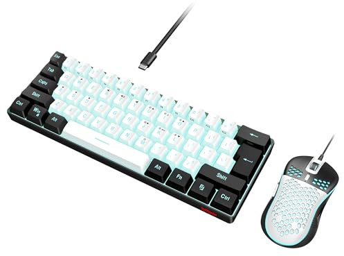 RedThunder 60% Gaming Keyboard and Mouse Combo, Ultra-Compact 61-Key RGB Backlit Mini Keyboard, Lightweight 7200 DPI Honeycomb Optical Mouse, RGB Wired Gaming Set for PC PS5 Xbox Gamer(White-Black)