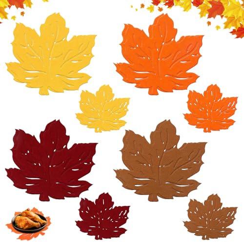 Lets Joy Ahornblatt Tischsets, Ahornblatt Untersetzer, 16 Stück Thanksgiving Platzdeckchen Set, Filz Platzdeckchen Set, Untersetzer Dekorationen Party Tisch Thanksgiving Herbstzeit Dekoration